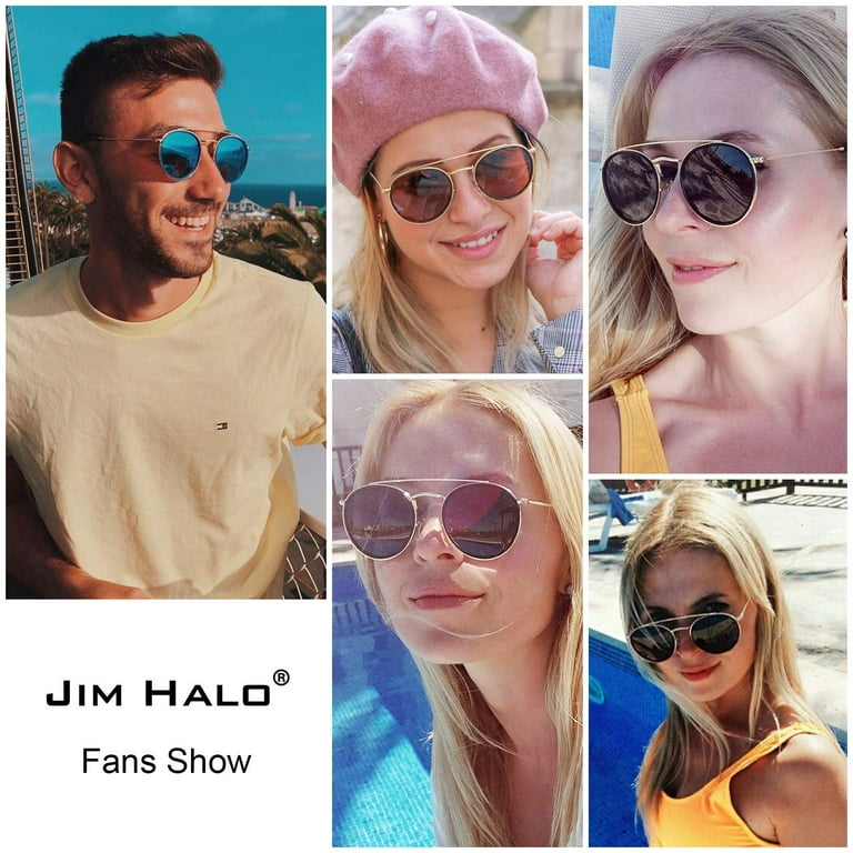 jim halo small polarized round sunglasses for women vintage double frame 2 pack (green & pink) - Walmart.com