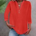 thumbnail image 2 of Women Fashion V Neck Seven Point Sleeve Button Casual Comfortable Top, Including Wash Tips and Sizes, 2 of 6