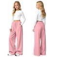 thumbnail image 4 of UACY Girls Sweatpants Wide Leg Drawstring Baggy Kids Pants Open Bottom Casual Loose Teen Joggers with Pockets (Pink, 11-12 Years), 4 of 4