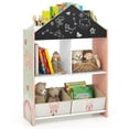 thumbnail image 1 of Costway Kids Dollhouse Bookshelf with Writable Chalkboard  Whiteboard 4 Top Compartments Pink, 1 of 10