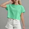 thumbnail image 2 of CAICJ98 Girls Short Sleeve T Shirts Toddler Summer Solid Color Crop Tops Crewneck Fashion Girls Tee Shirts Green,5-6 Years, 2 of 5