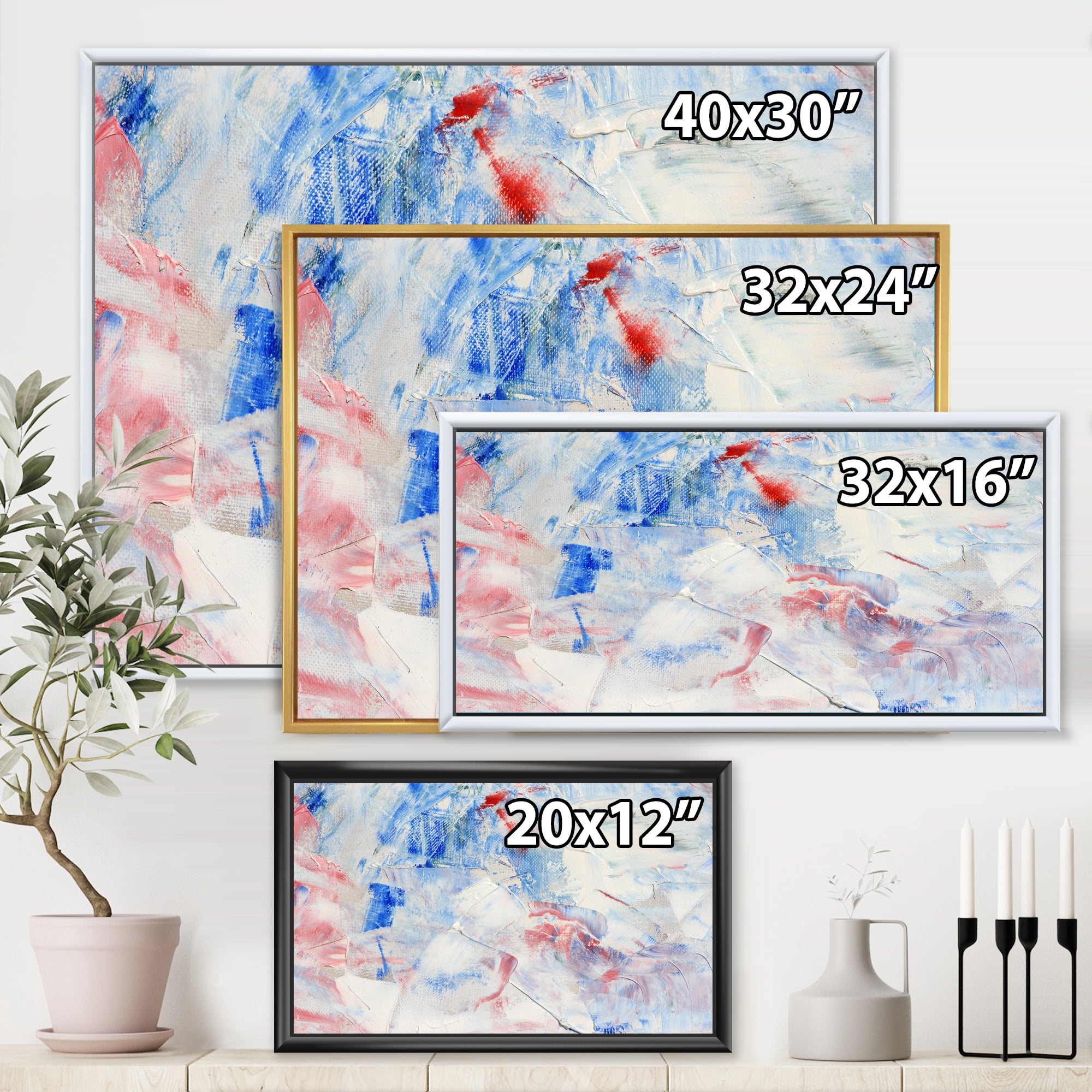 Designart 'Abstract Blue Composition' Modern Framed Canvas Wall Art Print