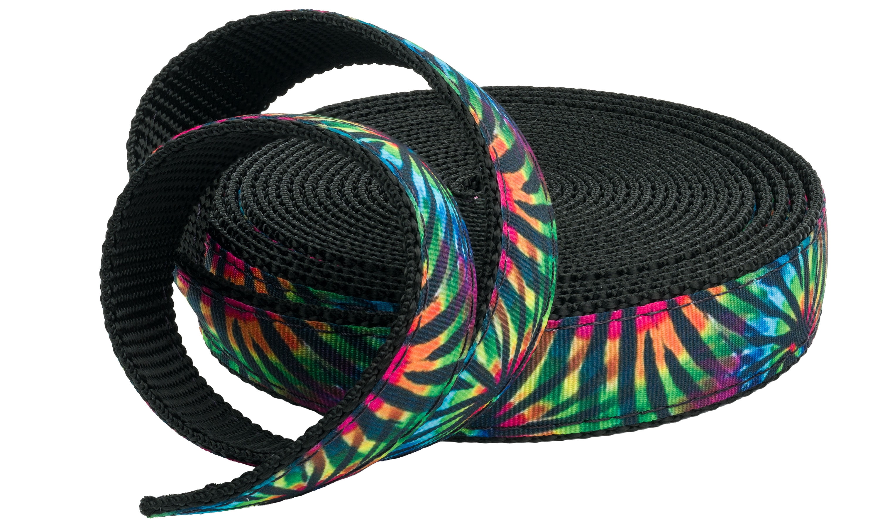 Country Brook Design - Tie Dye Stripes Ribbon on Black Nylon Webbing (1 Inch, 10 Yards)