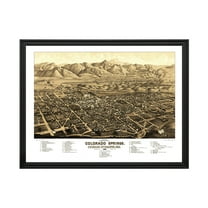 Colorado Springs Art, 1882 Vintage Map of Colorado Springs Colorado, CO History Wall Decor Gift, Old Colorado Springs Map - 36" x 24" Black Framed Print