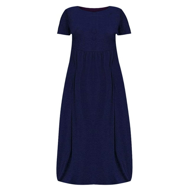 Leutsin Robe Longue Décontractée pour Femme Grande Taille, Col Rond, Été, Manches Courtes, Unie, Ample, avec Poches