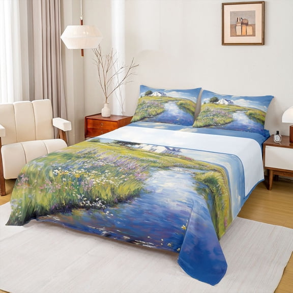 jejeloiu Watercolor Oil Painting Twin Sheet Sets,Cute Flowers Floral Bedding For Girl Kids 3pcs