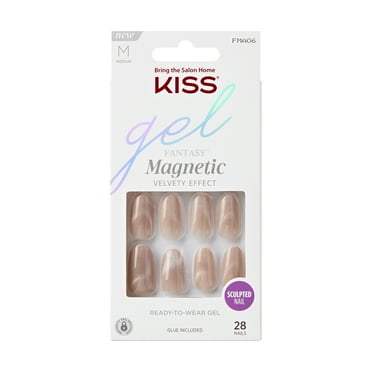 KISS Gel Fantasy Magnetic, Press On Nails, Drama, Brown, Medium Oval, 28 Count