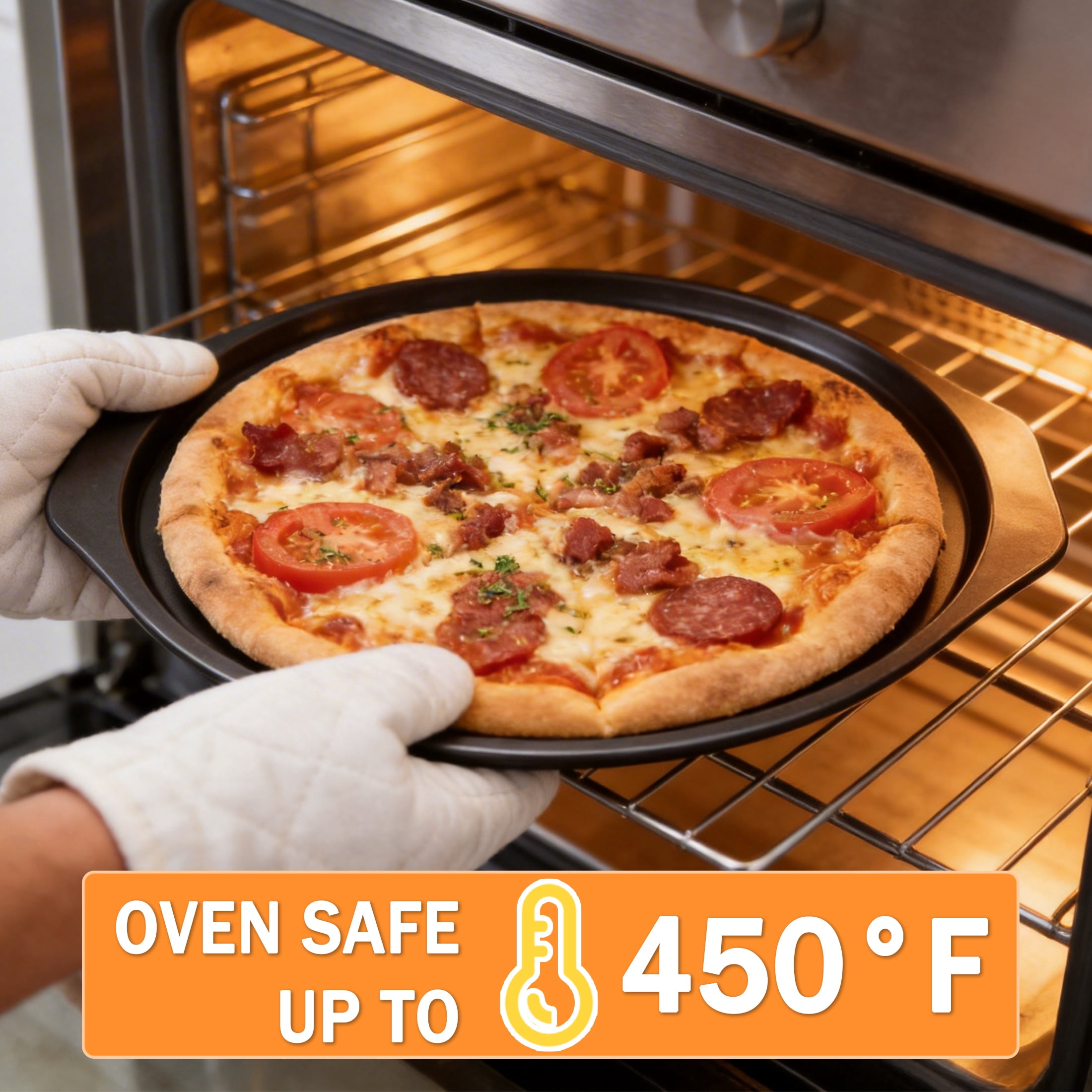 GARITIN Pizza Pan for Baking, 12.7 inch Non-Stick Round Baking Pan for Frozen & Homemade Pizza, Grey