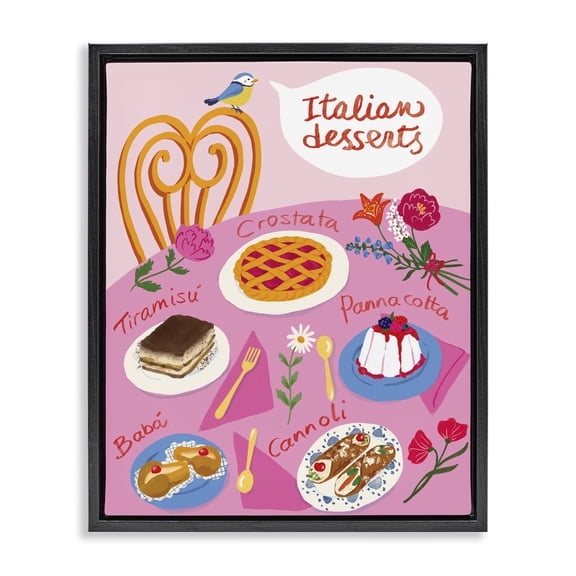 Stupell Industries Italian Desserts Table Food & Beverage Painting Black Floater Framed Canvas Art Print Wall Art, 17 x 21