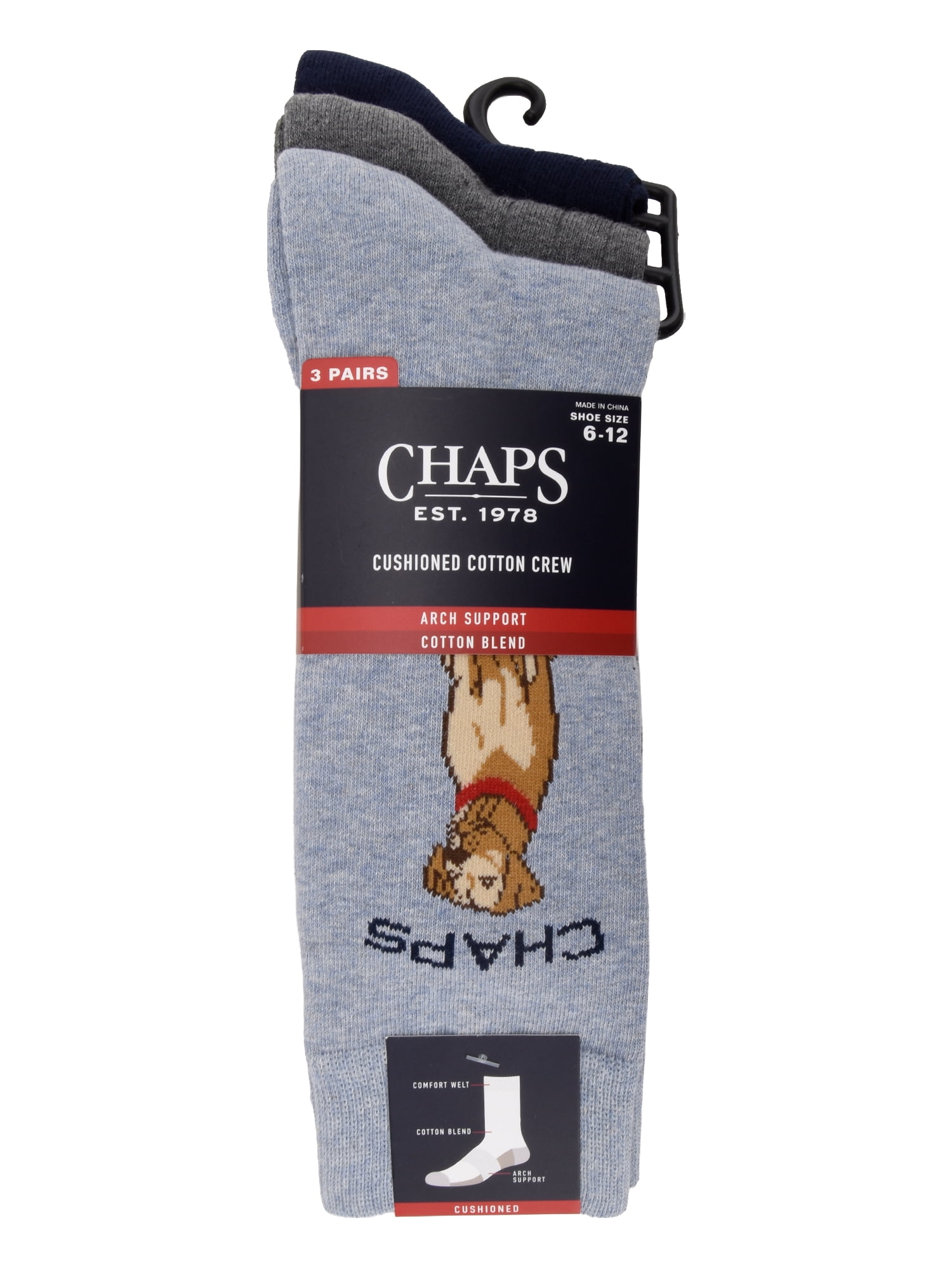 Chaps Embroidery Crews 3-Pack Men's Sock Size 10-13