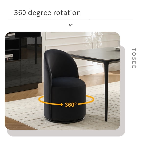 Set Of 1 Upholstered Kitchen & Dining Room Barrel Chair, Mid Century Modern Round Velvet Dining Chair, 360 Degree Swivel Comfy Armless Accent Makeup Vanity Side Chair for Bedroom Living Room