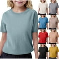 thumbnail image 3 of CheerKidz Chidlren Striped/Solid Color Outwear Knit Oversized Spring Fall Sweaters Fashion Short Sleeve Crewneck Pullover Sweater Trendy Tops 6-15Years(Light Blue#2,8-9 Years), 3 of 8