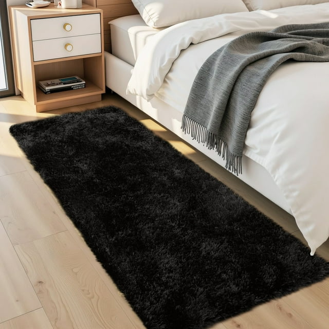 Hasoo 3' x 5' Fluffy Shaggy Soft Area Rug for Living Room Dorm Home Decor Aesthetic, Black