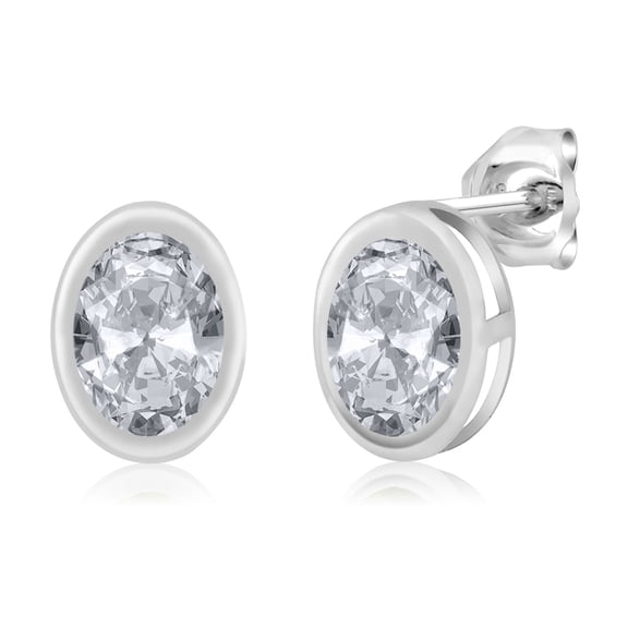 Gem Stone King 2.00 Ct Oval 7x5mm Bezel Setting White Topaz 925 Sterling Silver Stud Earrings for Women Men