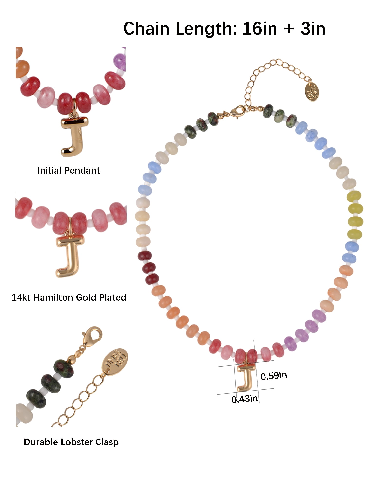 Time and Tru Goldtone Multicolored Bead Initial "J" Necklace