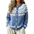 thumbnail image 2 of felwors Womens Fair Isle Sweater Button Up Long Sleeve Cardigans Crew Neck Open Front Knit Vintage Sweater Coats Blue for Size XXL, 2 of 5