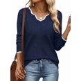 thumbnail image 2 of Women'S Sweaters Casual V-Neck Long Sleeve Sweaters Loose Solid Fall Tops Pullover Sweater Navy Blue M, 2 of 7