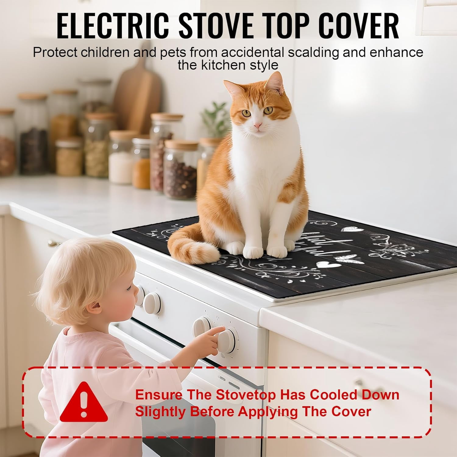 Stove Top Cover for Electric Stove,Glass Stove Top Cover, Heat Resistant Glass Cooktop Cover, Stovetop Protector, Kitchen Decor, Dish Drying Mats Cover for Ceramic Washer Top 28.5x20.5 inch