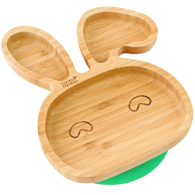 Assiette à Succion en Bambou Bambou pour Bébé Tout-Petit Lapin, Assiette d'Alimentation Qui Reste en Place