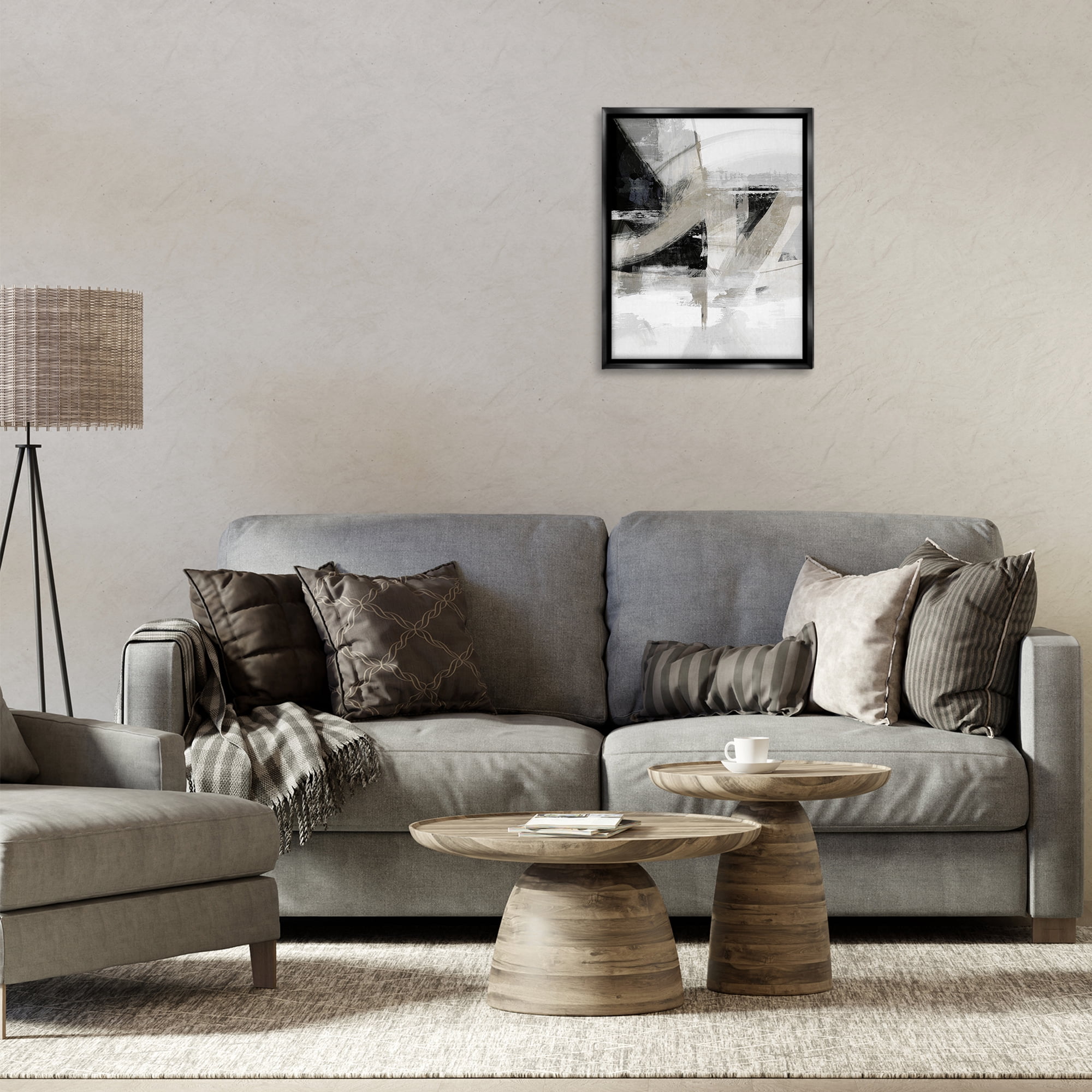 Stupell Industries Neutral Urban Complex Abstract Painting Black Floater Framed Canvas Art Print Wall Art, 17 x 21