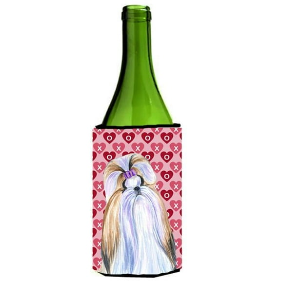 Shih Tzu Hearts Love And Valentines Day Portrait Wine bottle sleeve Hugger - 24 oz.