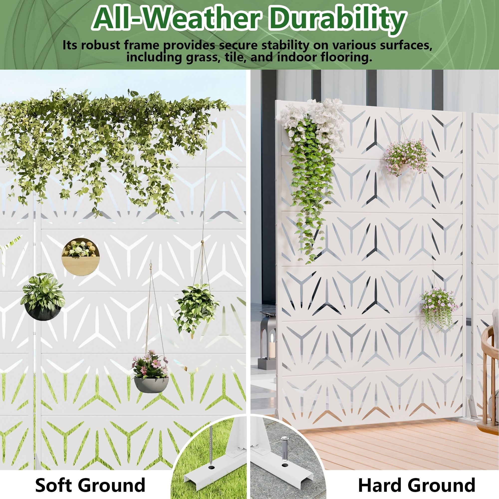 MAYEERTY 6 Panels Metal Outdoor Privacy Screen Garden Divider Patio Backyard Decorative Privacy Fence 2Pcs, 72×47.2×15.7in