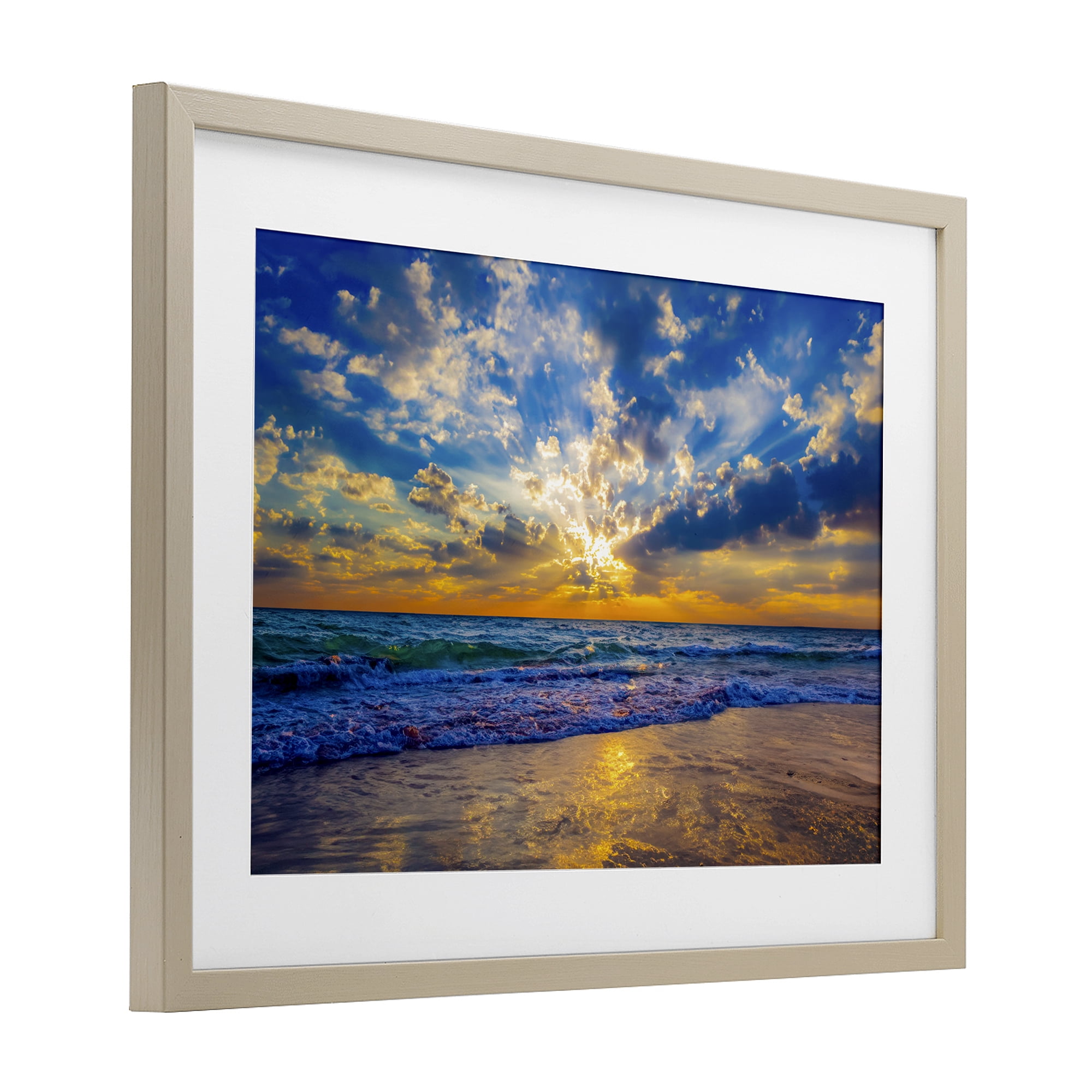 Stupell Industries Golden Blue Sun Ray On Beach Birch Framed Print Under Glass, design by Eszra Tanner
