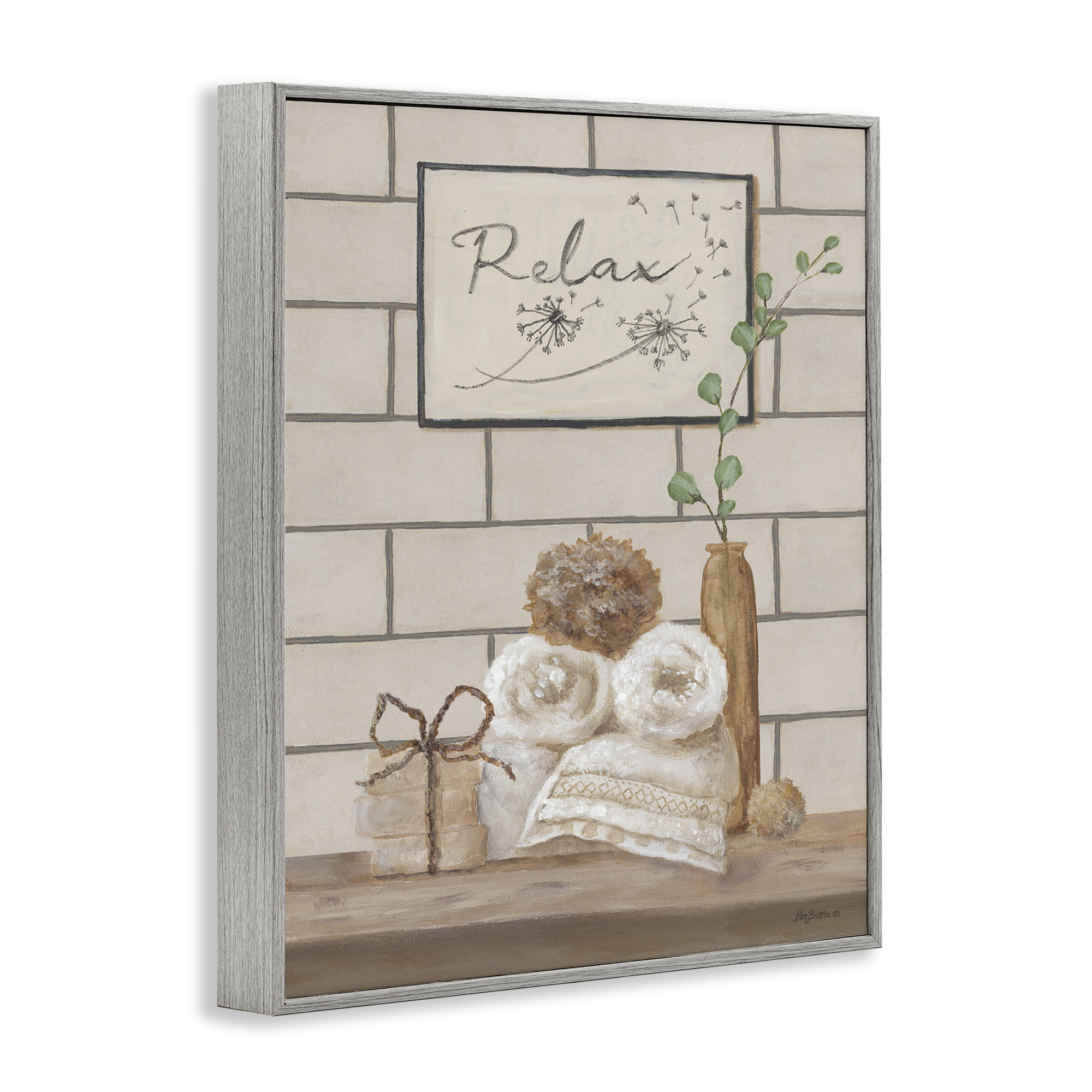 Stupell Industries Relax Bathroom Scene Typography Painting Gray Framed Art Print Wall Art, 11 x 14