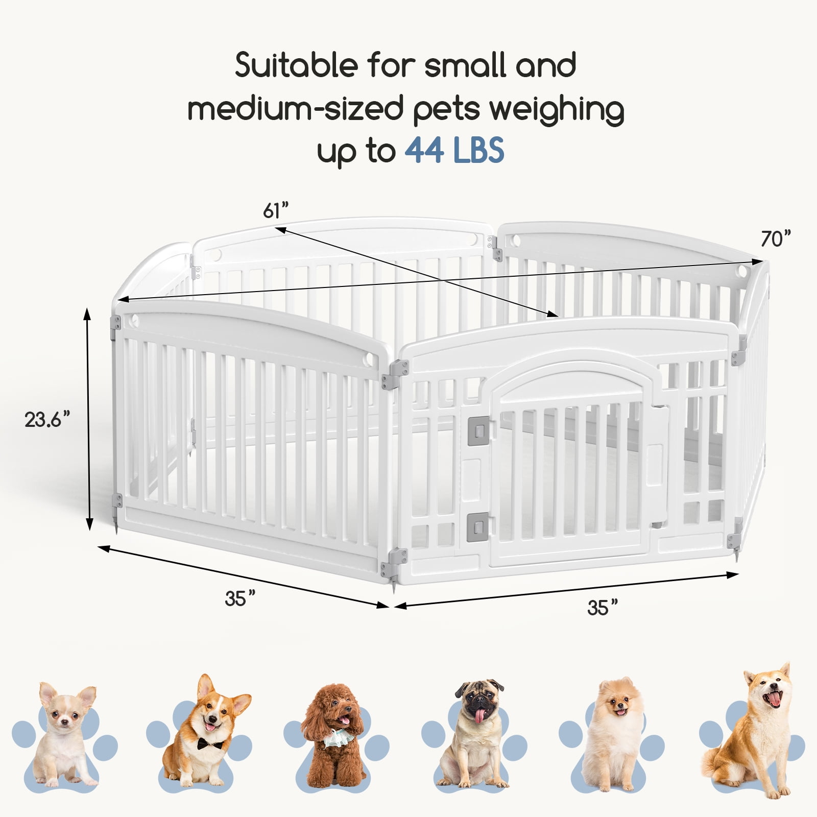 CONCETTA 24 Inch 6-Panel Portable Dog Playpen for Indoor, Plastic Lightweight Indoor Puppy Pen with Door, Customizable, White