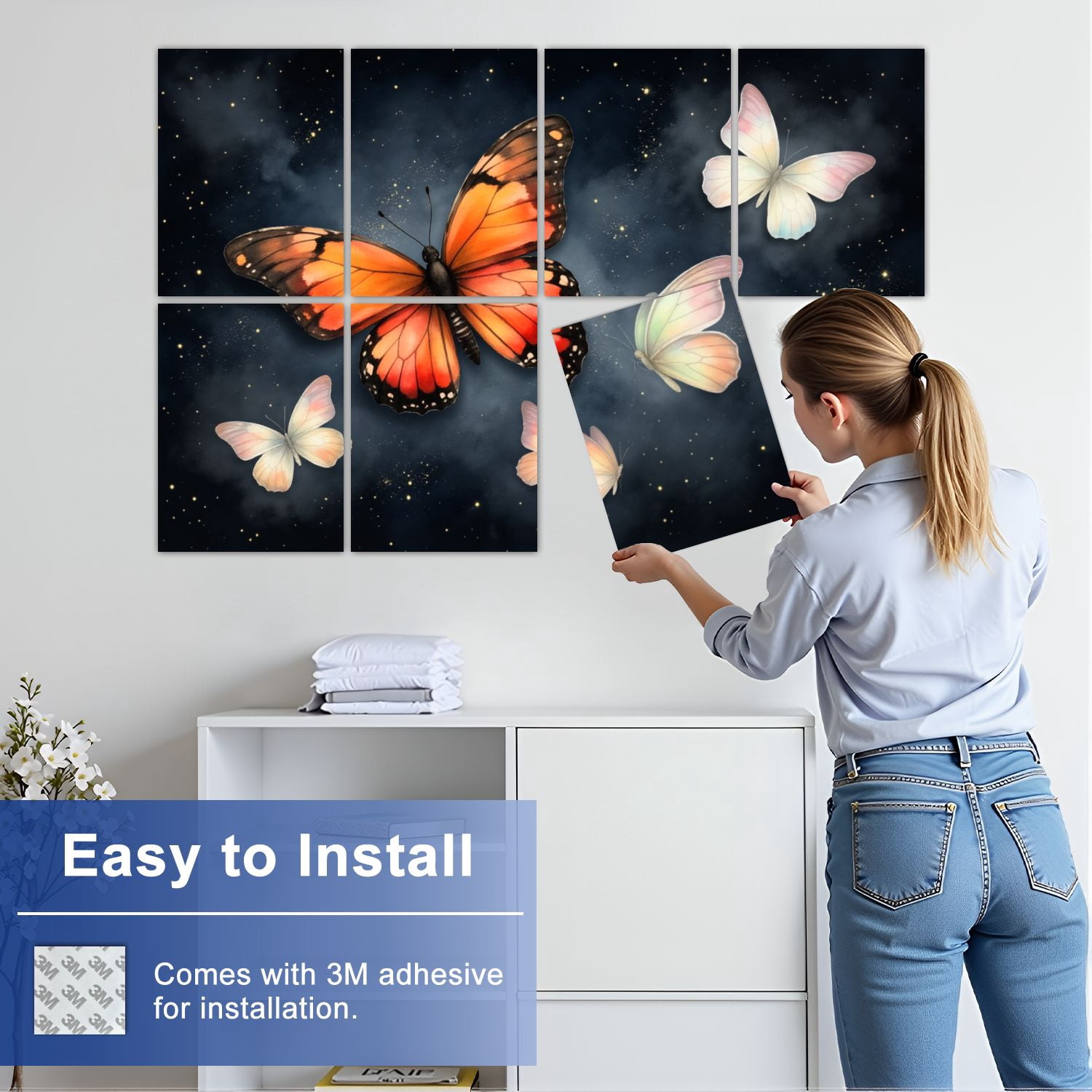 8 Pack Art Acoustic Panels Sound Absorbing Colorful Artistic Butterflies Dark Decorative Soundproof Wall Panels Self Adhesive for Nursery Game Room Bedroom 48"x32"