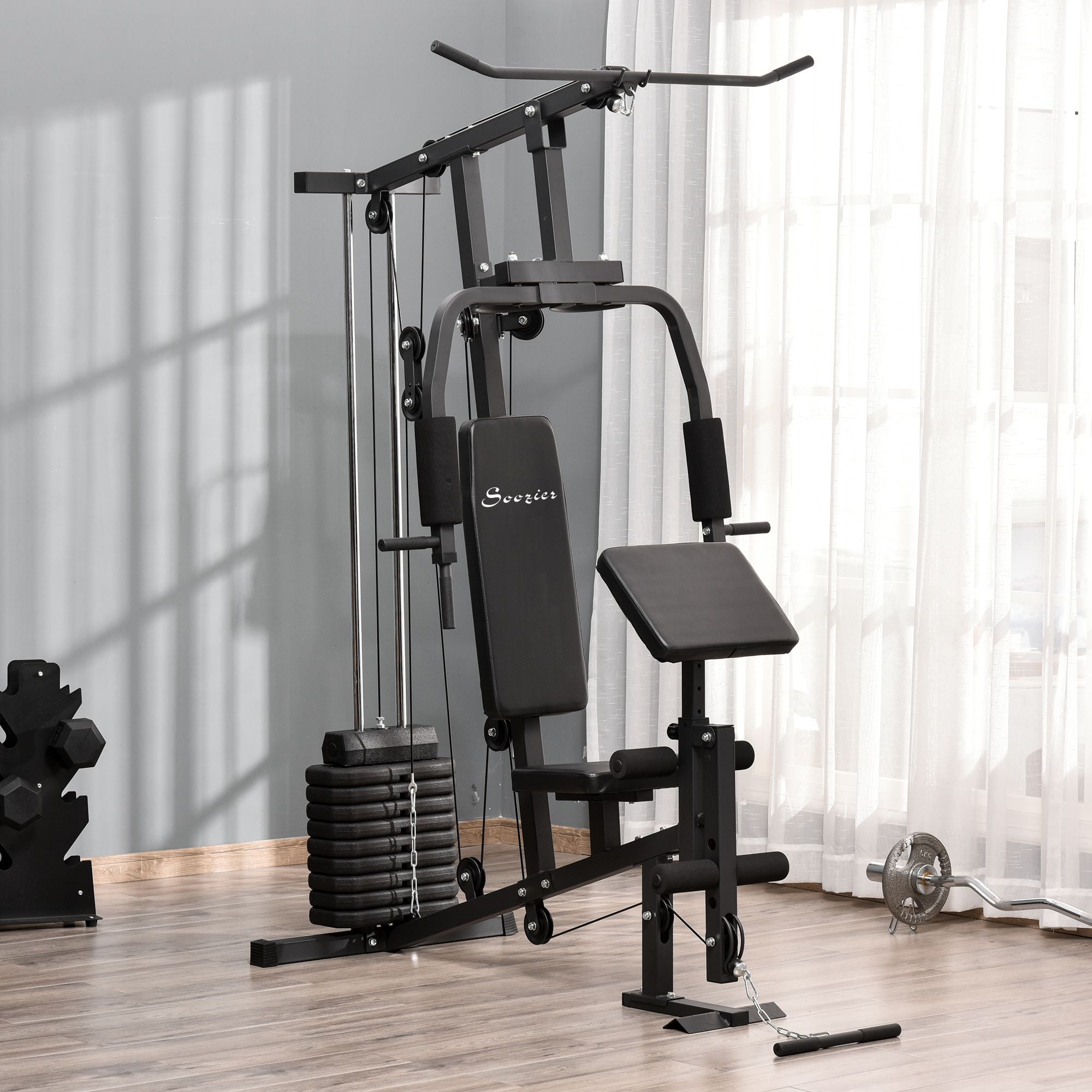 Soozier Multifunction Home Gym Equipment Strength Training Workout Station with 100Lbs Weight Stack for Lat Pulldown Leg Extensions Preacher Bicep Curls Triceps Pulldowns Chest Press Walmart