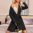thumbnail image 6 of Wyongtao Silk Robes for Women Knitted Ribbed Wedding Party Bathrobe Lightweight Sexy Sleepwear with Pockets,Black L, 6 of 6