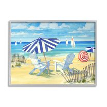 Stupell Industries Summer Sun Sailboat Chairs Painting Gray Framed Art Print Wall Art, Design by Paul Brent