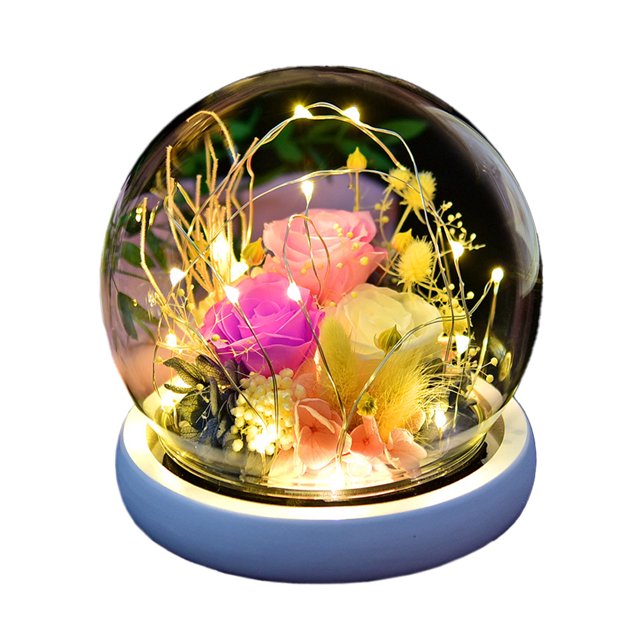 Caja de regalo con tapa de cristal rosa acabada - Flores preservadas para el Día de San Valentín Adepaton BST3003470-3