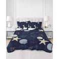 thumbnail image 2 of Quilts Queen Size Bedding Set, Nautical Coastal Reversible Summer Quilt 3 Pieces, Ocean Beach Starfish Shell Conch Navy Blue Lightweight Bedspreads Coverlets with 2 Pillow Shams for All Seasons, 2 of 5