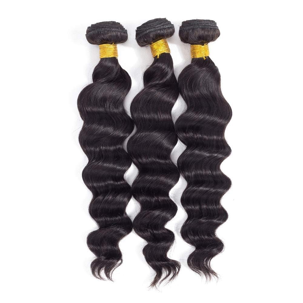 Ustar Loose Wave Bundles Human Hair - Brazilian Virgin Hair Loose Deep Wave Bundles Human Hair Bundles Weave Hair Human Bundles Natural Black Color (10 10 12)