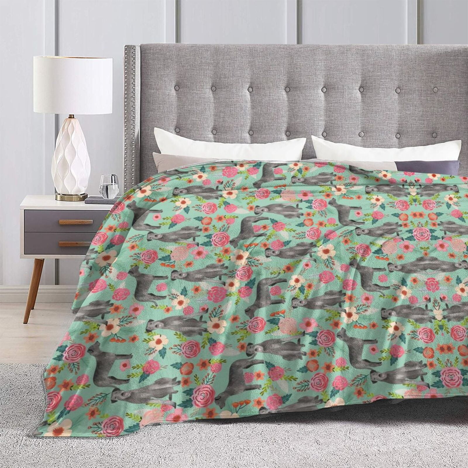 Wijzvio Irish Wolfhound Floral Dog Throw Blanket Soft Fuzzy Fleece Blanket For Couch Bed Living Room Decoration 60"X50"