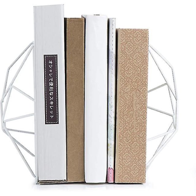 Sujetalibros blanco, extremos de libros de metal decorativos, soportes para estantes, diseño geométrico único (1 par/2 Pi ShuxiuWang 8390605809071