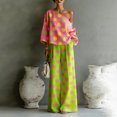 thumbnail image 2 of Asymmetrical Polka Dot Set for Women, One-Shoulder Wide Leg Pants & Blouse - Vibrant Summer Resort Wear 2-Piece Outfit Fluorescent Green L, 2 of 6