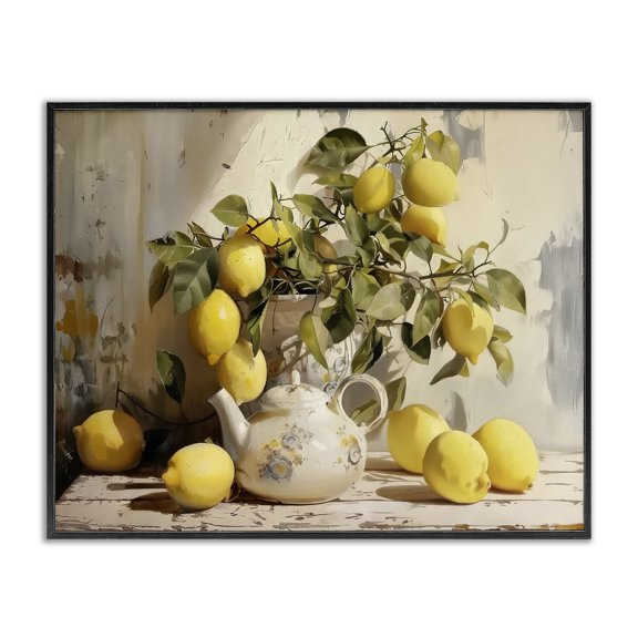 Stupell Industries Lemon Still Life with Teapot Black Framed Giclee Art, design by LSR Design Studio