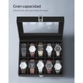 thumbnail image 4 of SONGMICS HOME Caja de Reloj, Caja para 10 Relojes, con Tapa de Cristal, con Almohadilla Extraíble de Reloj, Cierre de Metal, Forro de Terciopelo, Regalo, Cuero Sintético Negro, Forro Negro, 4 of 6