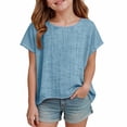 thumbnail image 2 of UACY Cotton Linen Tops for Girls Oversized Summer Boho Short Sleeve Shirts Teen Kids Plain Loose Lightweight Beach Blouse, 2 of 7