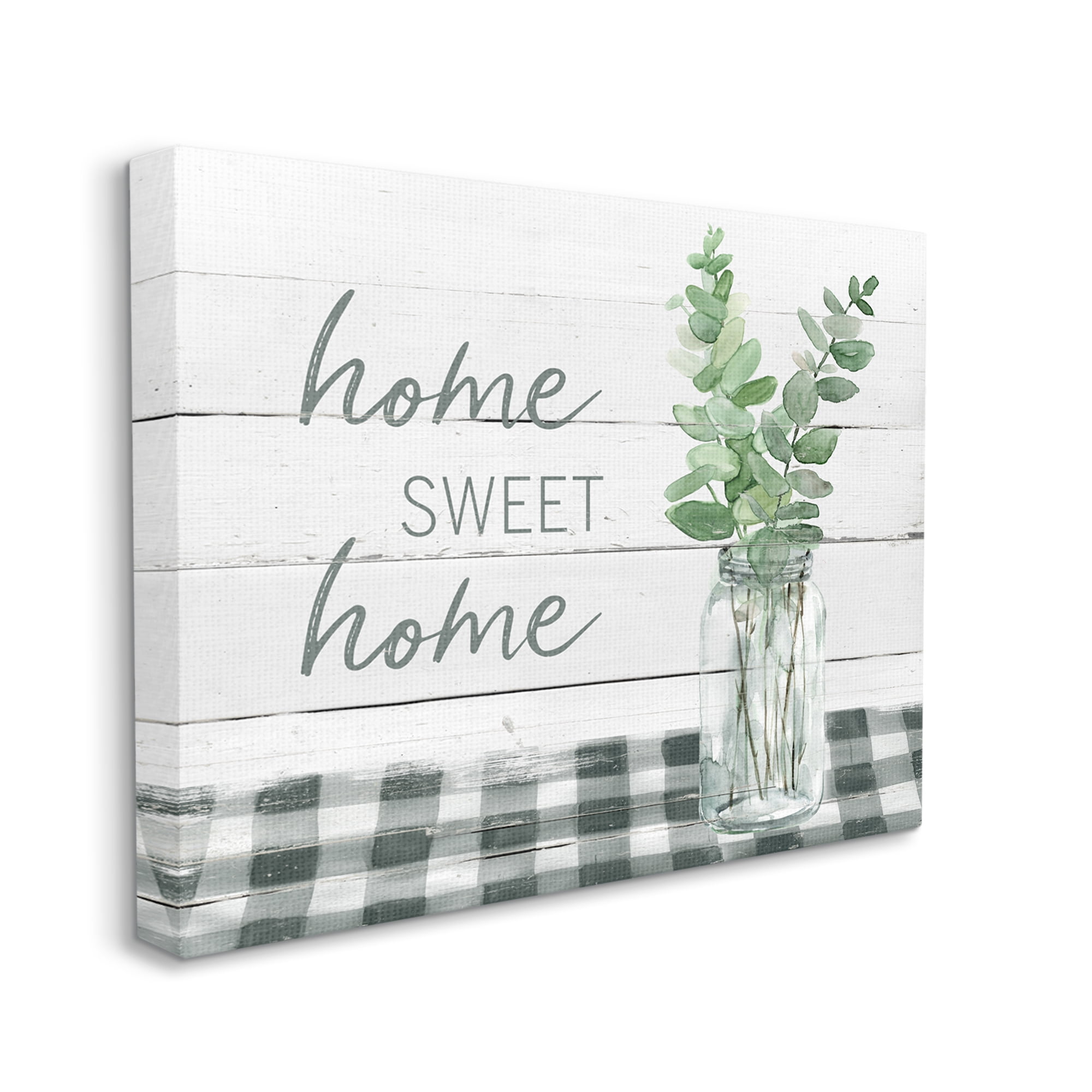 Stupell Industries Sweet Home Country Tartan Botanical Leaves Vase Graphic Art Gallery Wrapped Canvas Print Wall Art, Design by Carol Robinson