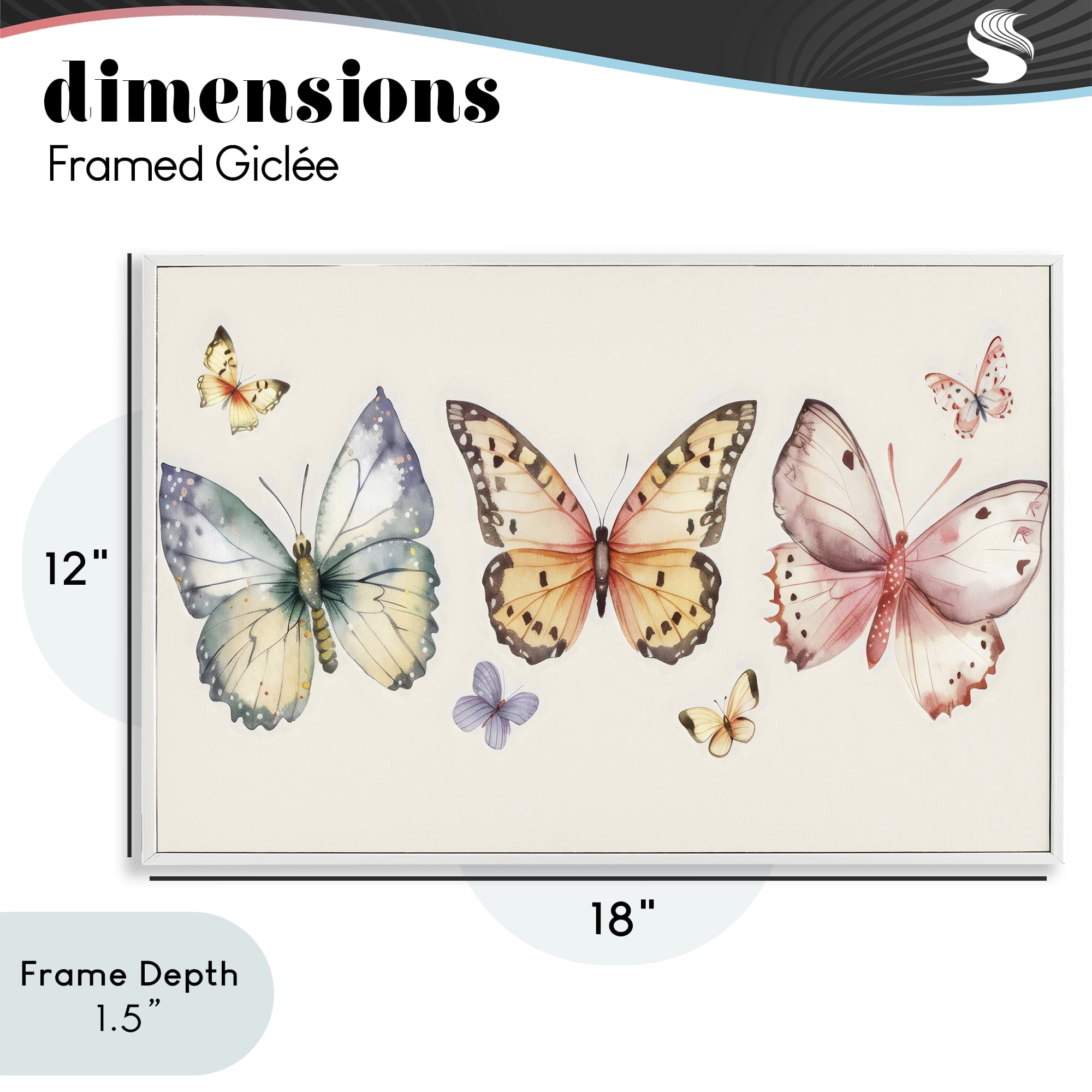 Stupell Industries Graceful Butterfly Trio White Framed Giclee Art, design by Creative Studio