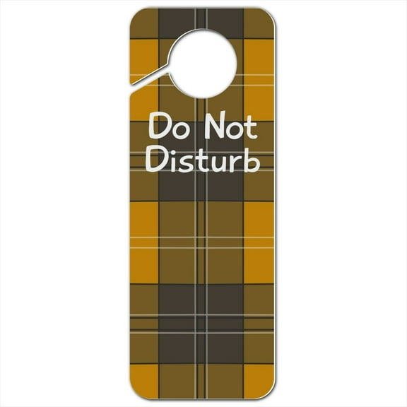 Plaid Mustard Yellow Gray Grey Pattern Plastic Door Knob Hanger Sign