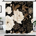 thumbnail image 5 of Black and Gold Shower Curtain, Dark Roses Leaves Botanical Aesthetic Boho Floral Shower Curtain for Bathroom with Hook, Vintage Rose Gold Flowers Fabric Unique Chic Shower Curtain Set with Hooks 72X72, 5 of 6