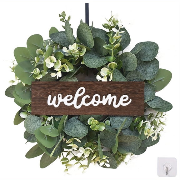 Green Eucalyptus Wreath with Welcome Sign Perfect for A Spring or Summer Wreath on Your Front Door