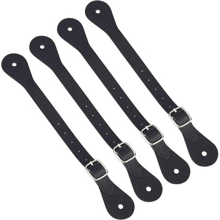 4Pcs Leather Spur Straps Adjustable Boot Strap Western Man Woman Single Ply Leather Horizons Spur Straps with Zinc Alloy Clasp for Equestrian Supplies Thigh High Boots Black DIY