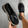 thumbnail image 2 of Women's Wide Width Platform Loafers, Breathable Suede & Faux Leather Mules with Twisted Knot Detail, Comfortable Non-Slip Lug Sole Walking Shoes for Spring, Summer, Daily Wear - Black/Brown, 2 of 10