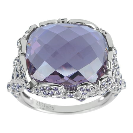 Sterling Silver Synthetic Lavender Qtz & Amy CZ Rhodium finish Ring